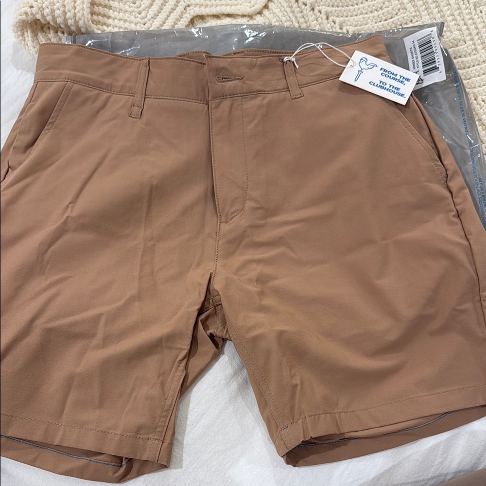 Tan Flat Front Shorts with Classic Design